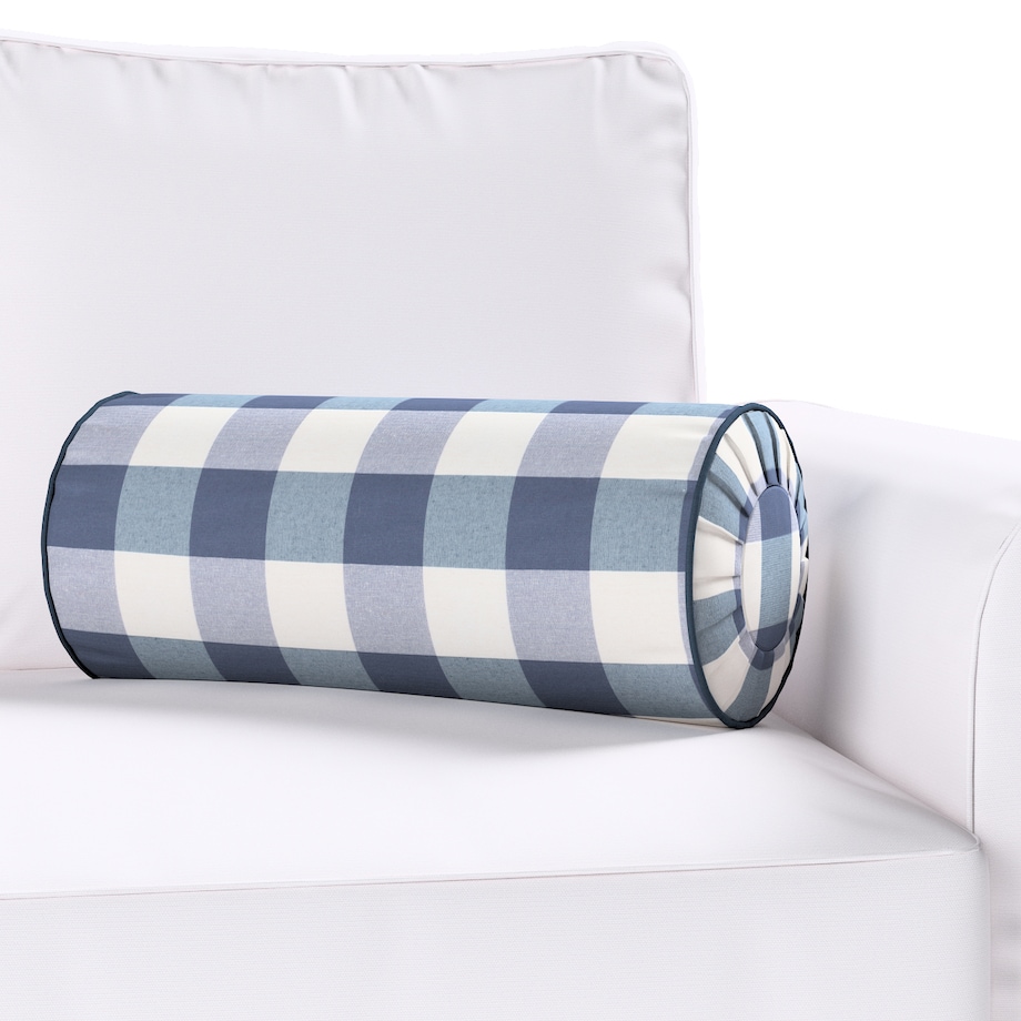 Poduszka wałek z zakładkami, granatowo-biała krata (5,5x5,5cm), Ø20 x 50 cm, Quadro