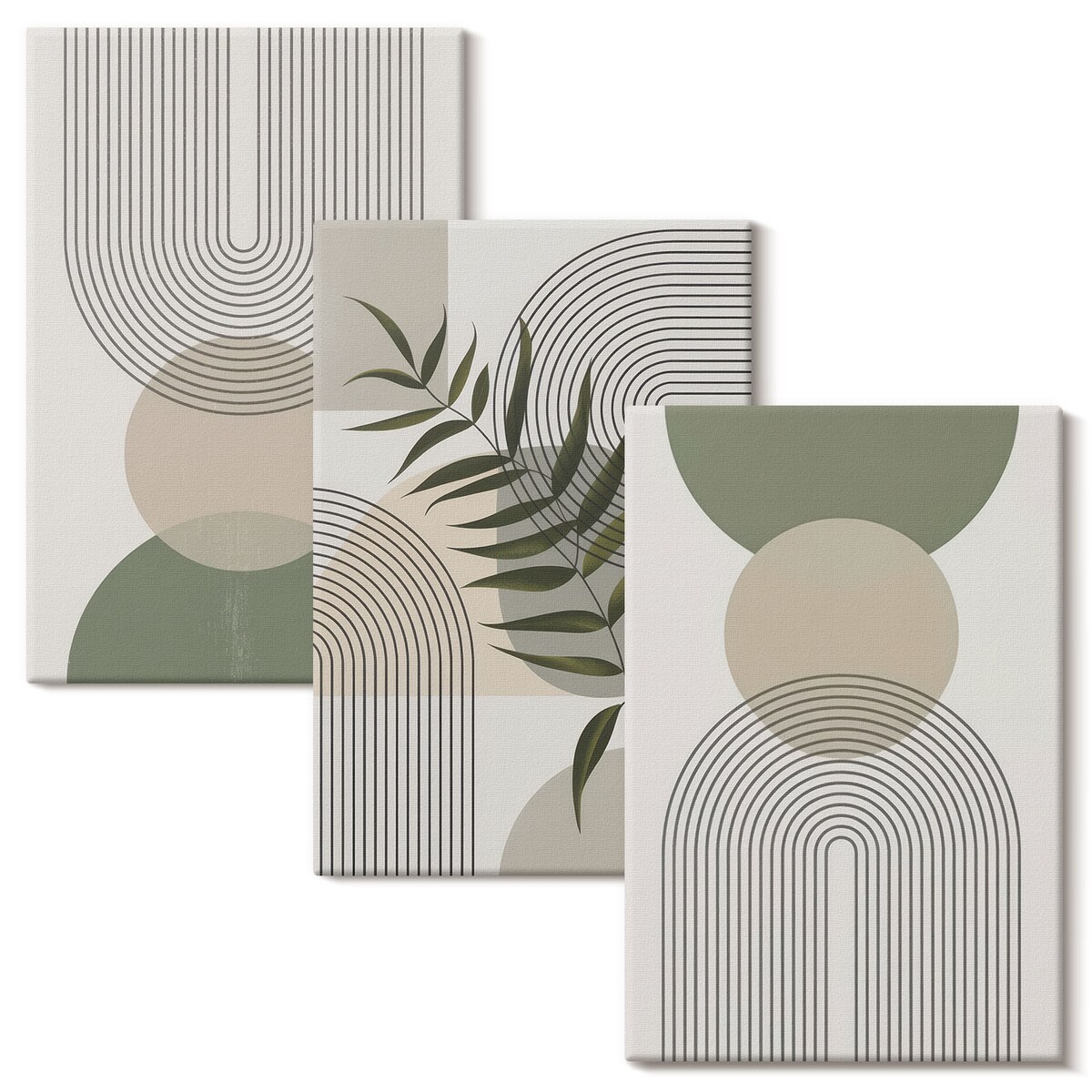 Zestaw 3 małych obrazów na płótnie - Abstrakcyjne kształty z zielenią - zielony