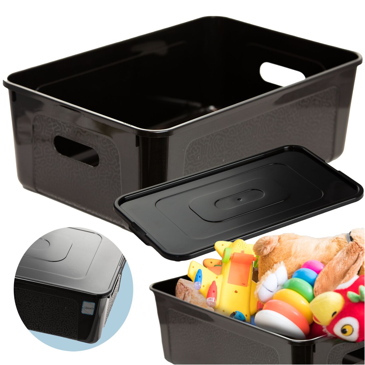 Pojemnik Pudło Plastikowe 39X26X13.4 Cm 14 L Z Pokrywą Do Przechowywania Czarne