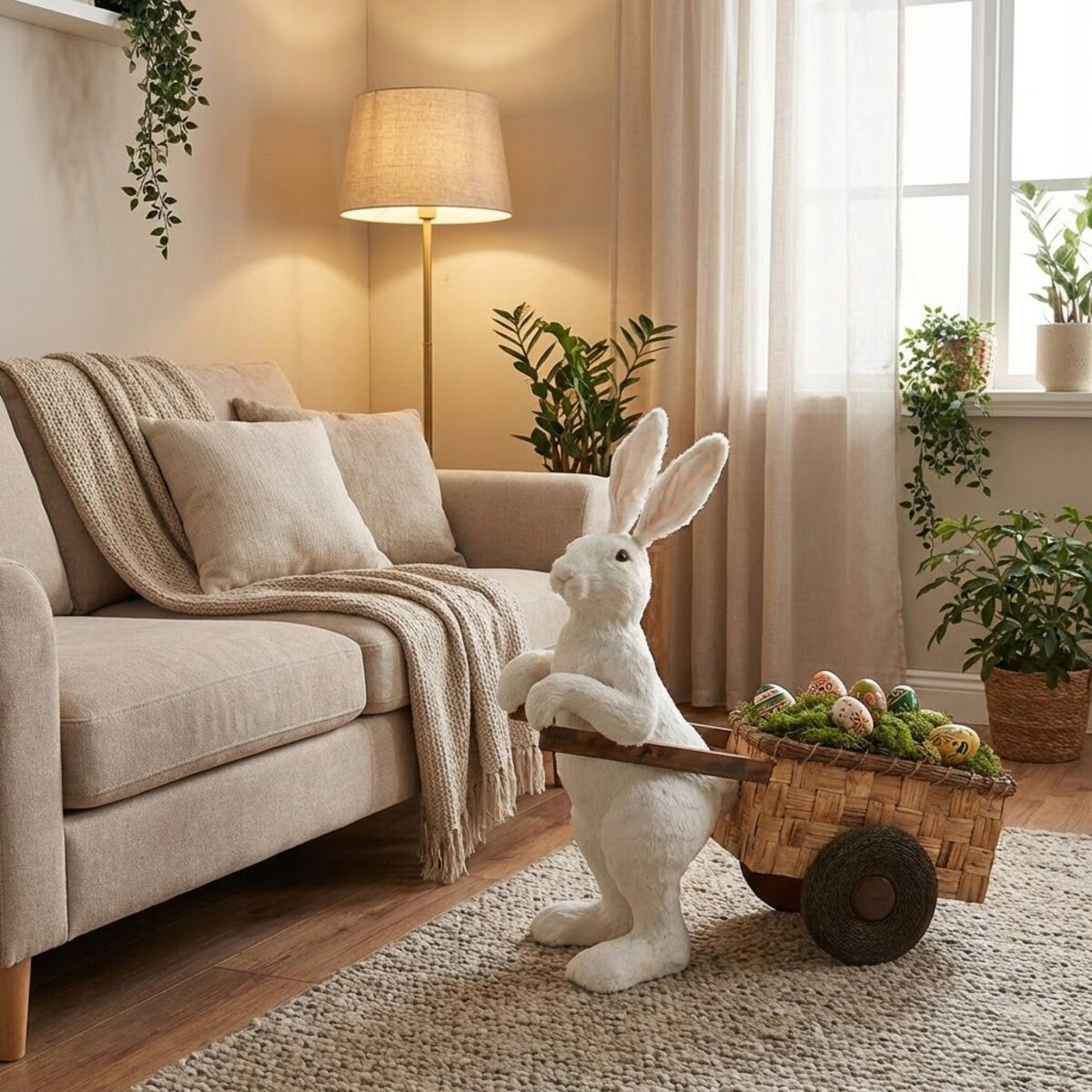 FIGURKA WIELKANOCNA XXL ZAJĄC ZAJĄCZEK KOSZ KOSZYK NA WIELKANOC DEKORACJA