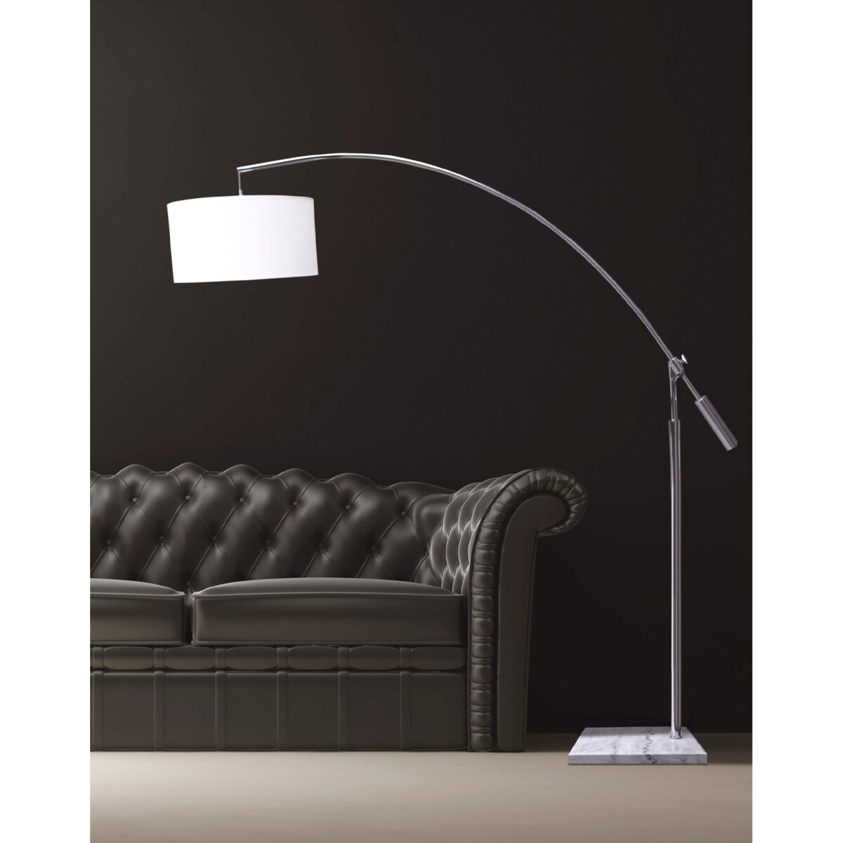 Abażurowa lampa stojąca Bianca z regulacją biała chrom