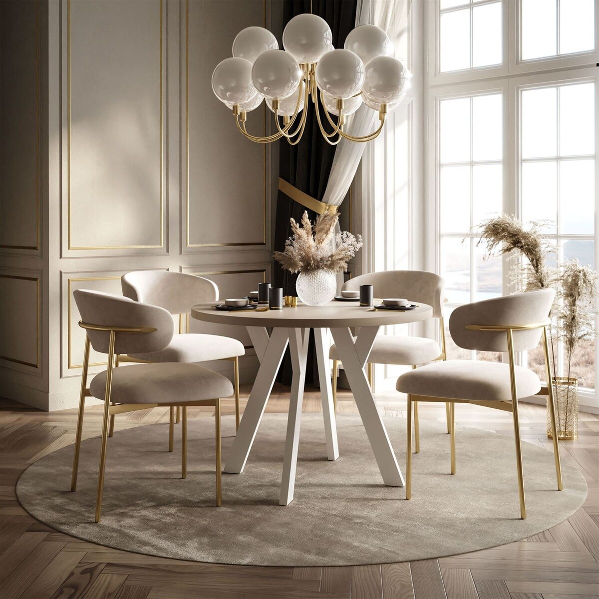 Okrągły stół rozkładany VOLTA MATT, nogi białe, blat kaszmir