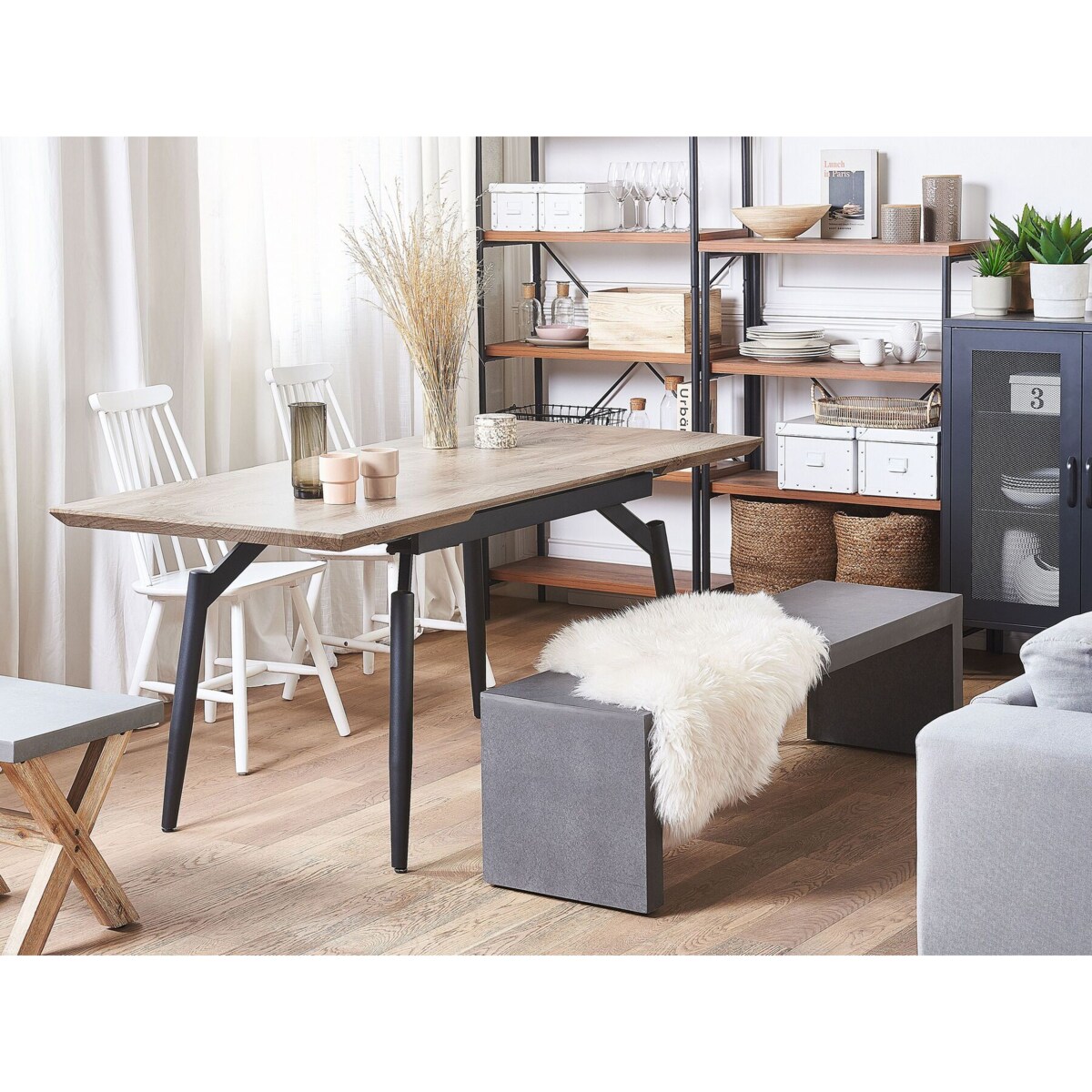 Stół do jadalni rozkładany 140/180 x 80 cm ciemne drewno z czarnym BARBOSA