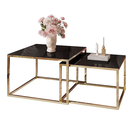 Stolik kawowy YOSHI 2w1 złoty chrom czarne szkło