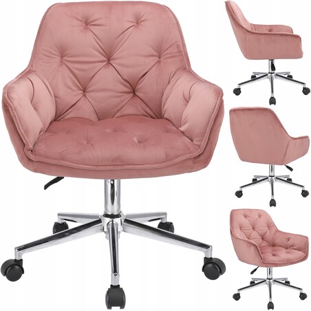 Fotel welurowy obrotowy LARGO różowy na srebrnej stopie