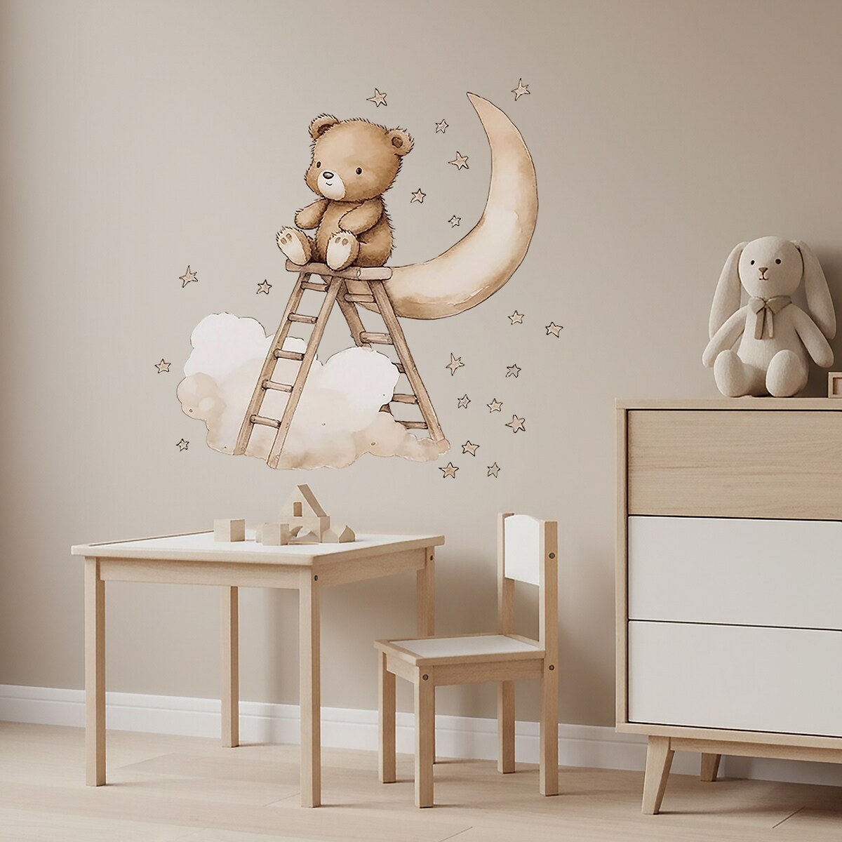 naklejki na ścianę do pokoju dziecka, sipo, miś na drabince
