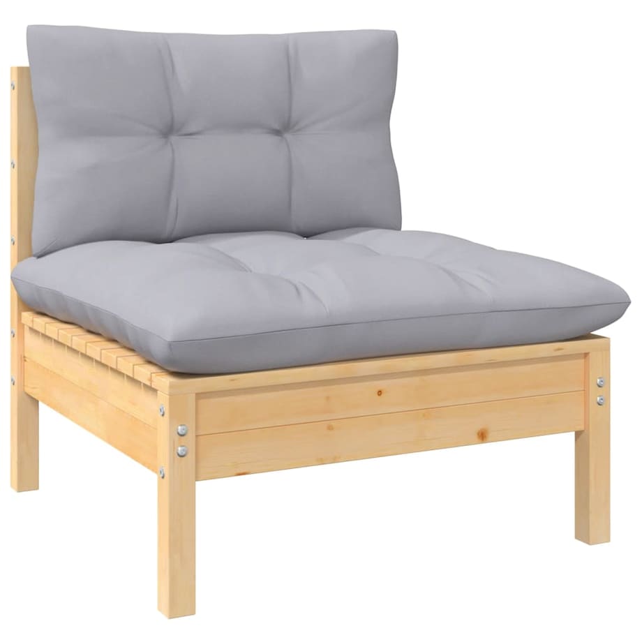 vidaXL 3-osobowa sofa ogrodowa z szarymi poduszkami, drewno sosnowe