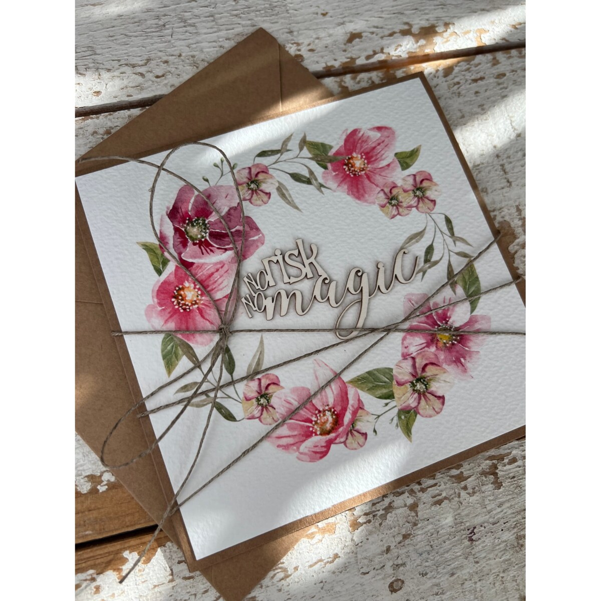 Kartka motywacyjna ręcznie robiona - no Risk no Magic