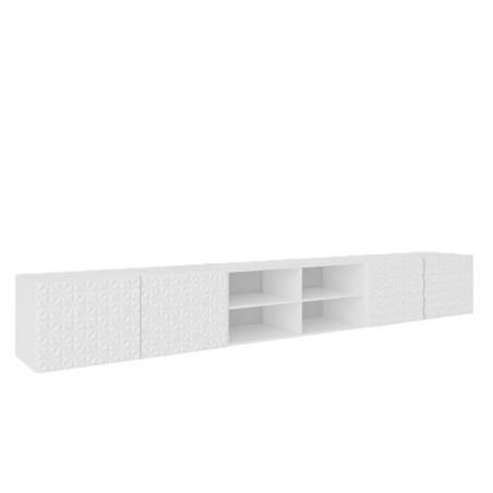 Szafka RTV ALI 300 cm otwarta z półkami, z ozdobnymi frontami-biała