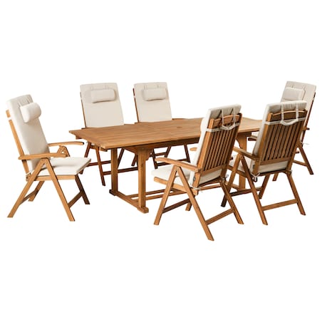Zestaw ogrodowy dla 6 osób JAVA PREMIUM Jasnobeżowy Drewno akacjowe