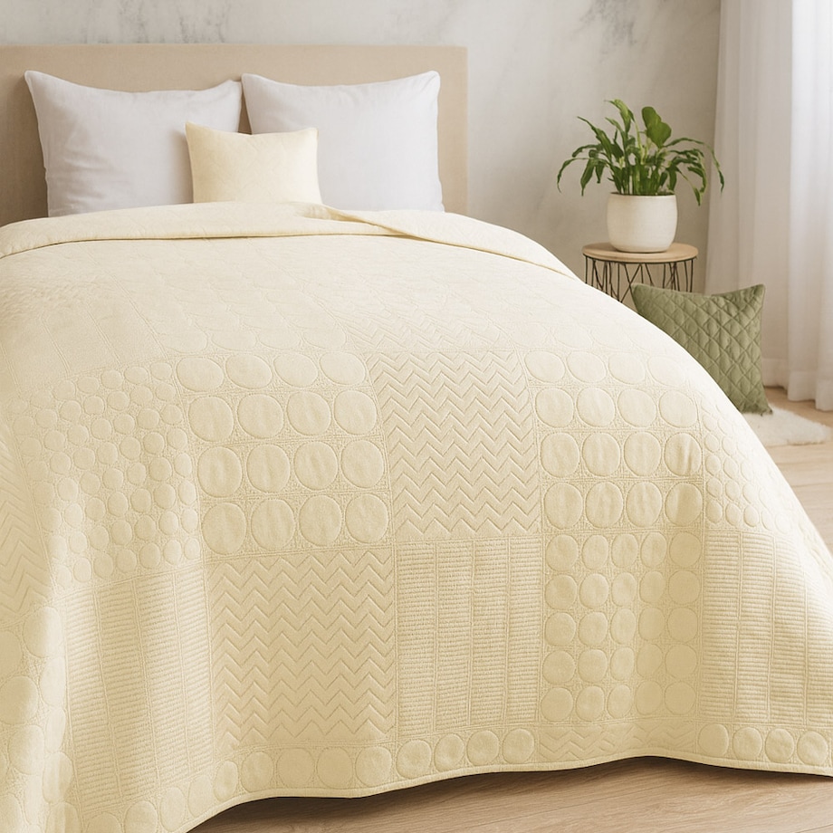 Narzuta pikowana Elegant mink 170x210 kremowa, ozdobny wzór