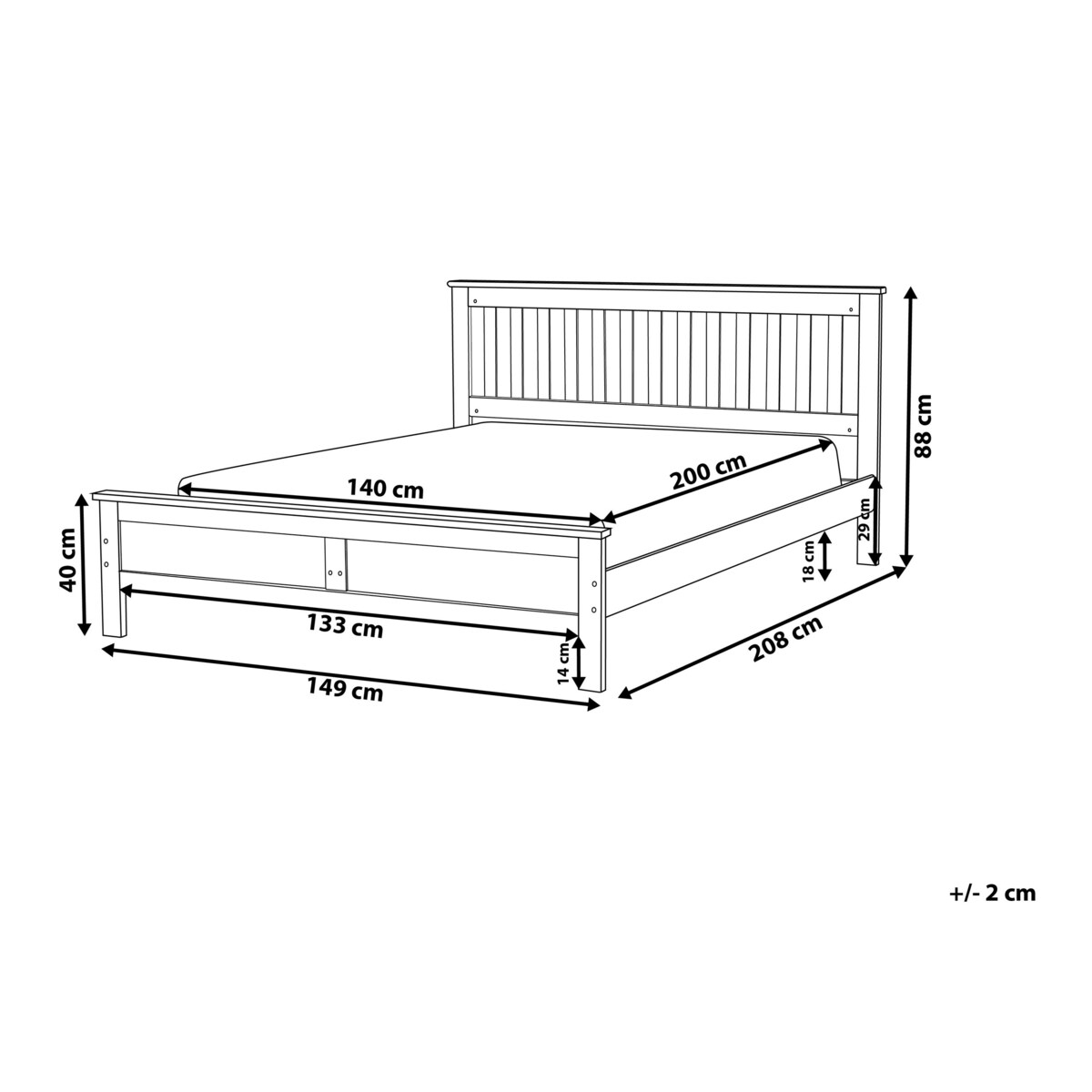 Łóżko drewniane 140 x 200 cm białe MAYENNE