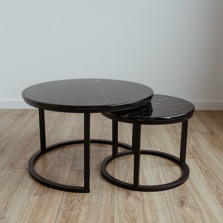 Stolik kawowy okrągły 2w1 biały marmur zestaw 2 stolików kawowych glamour