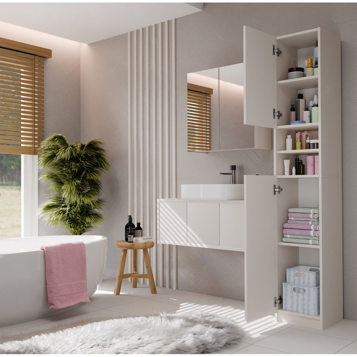 Szafka Łazienkowa Słupek 32 cm MARBELA 1.0 Regał Słupek 2 Drzwi KASZMIR BEŻ