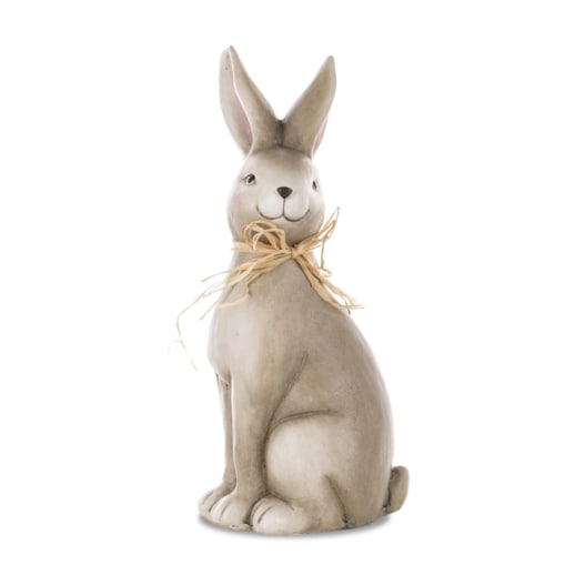 Dekoracja - brązowy królik z kokardką z rafii 44x15x20 cm