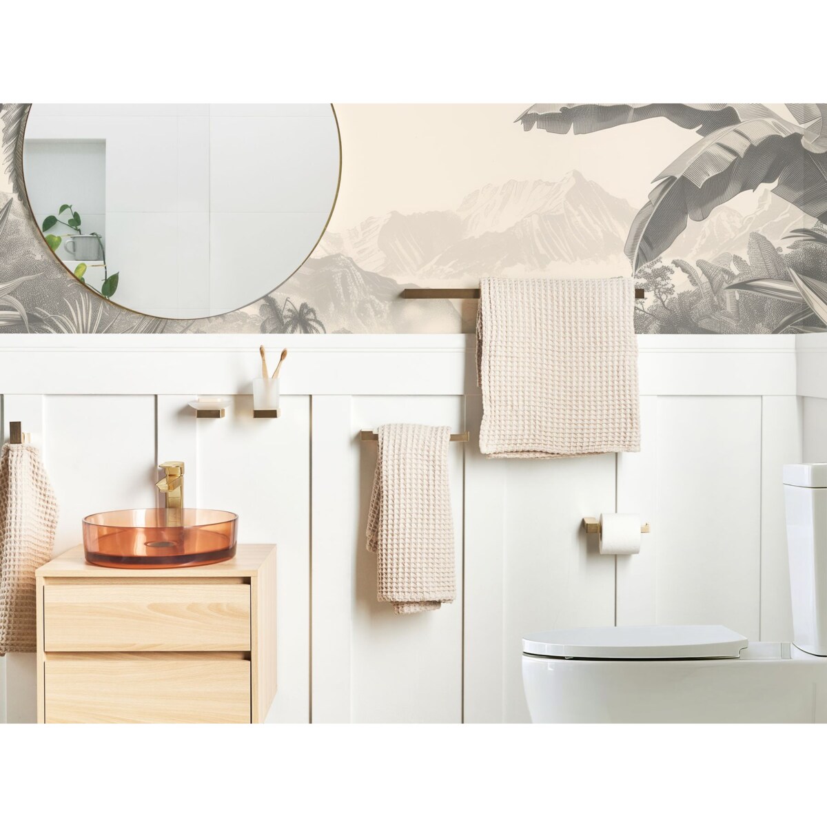 Zestaw akcesoriów toaletowych 6 elementów TUMACO Z uchwytami i haczykami na ręczniki Złoty