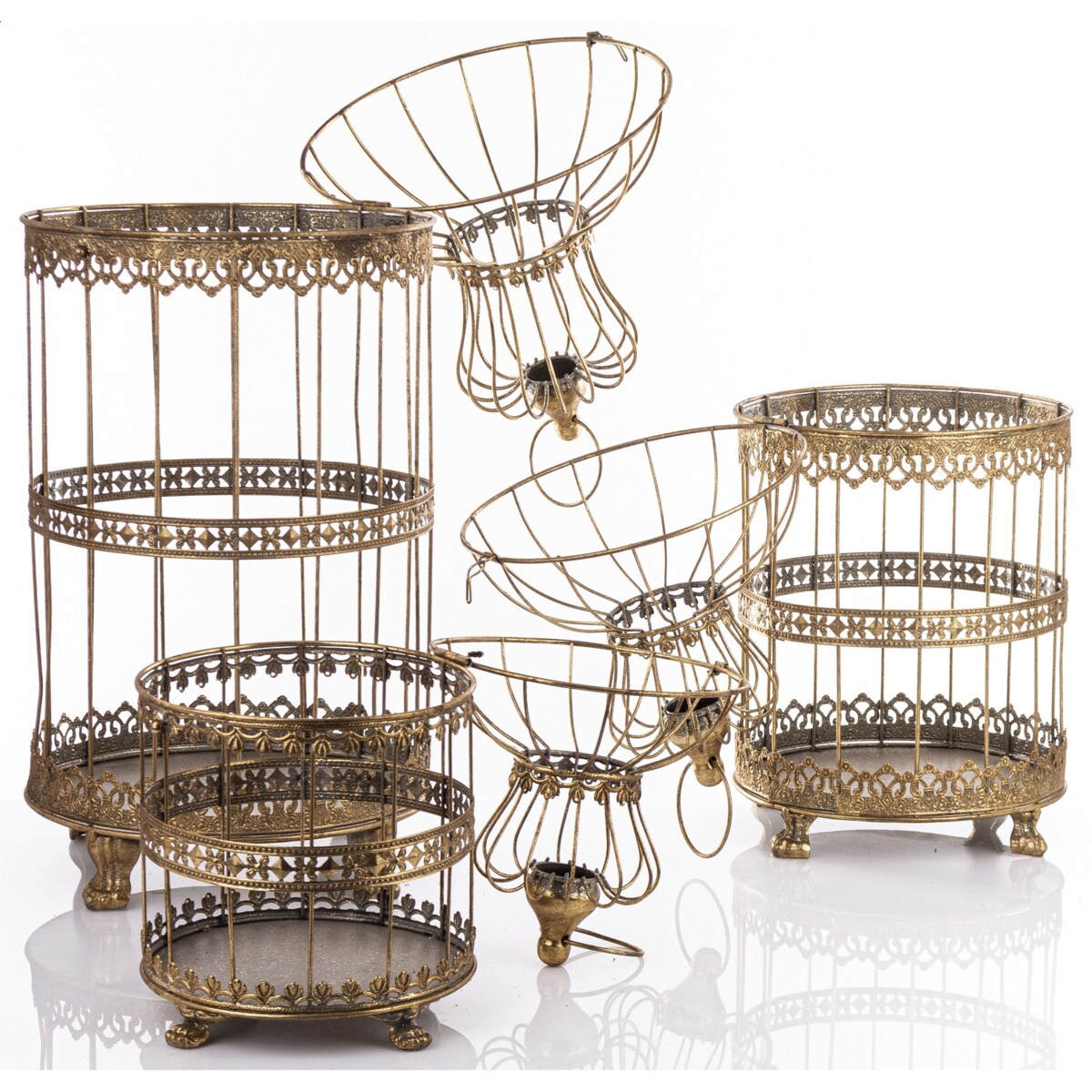 Klatki dekoracyjne metalowe 3 sztuki 47x19x19 i 53x23x23 i 72x26x26 cm złote