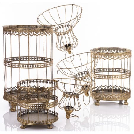 Klatki dekoracyjne metalowe 3 sztuki 47x19x19 i 53x23x23 i 72x26x26 cm złote