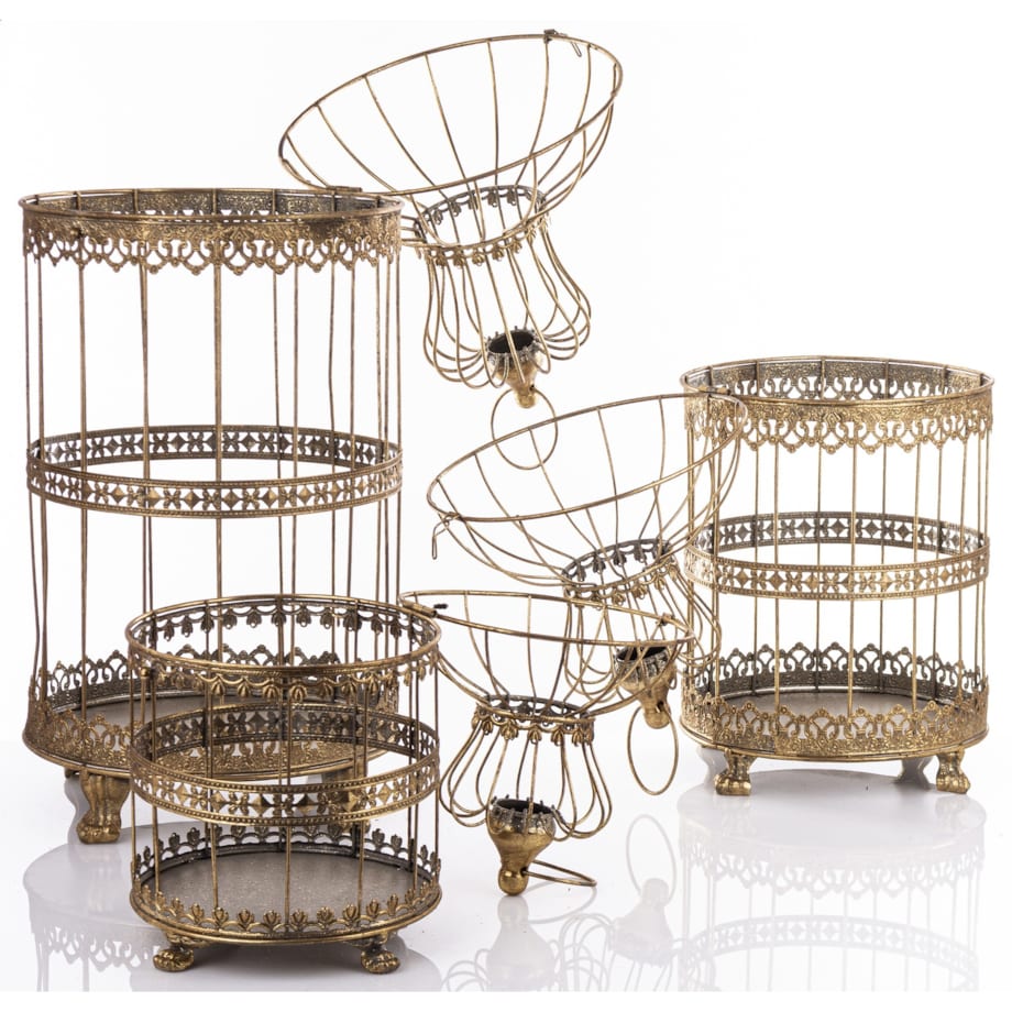 Klatki dekoracyjne metalowe 3 sztuki 47x19x19 i 53x23x23 i 72x26x26 cm złote