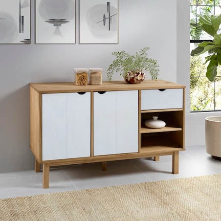vidaXL Szafka OTTA, brązowo-biała, 114x43x73,5 cm, lita sosna