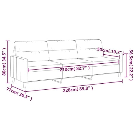 vidaXL Sofa 3-osobowa, ciemnoszara, 210 cm, tapicerowana tkaniną