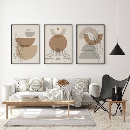 ZESTAW 3X PLAKAT W RAMIE FIGURY GEOMETRYCZNE STYL BOHO MINIMALIZM 60x80cm