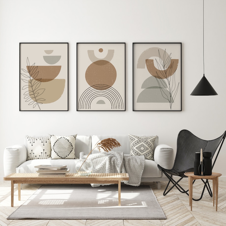 ZESTAW 3X PLAKAT W RAMIE FIGURY GEOMETRYCZNE STYL BOHO MINIMALIZM 60x80cm