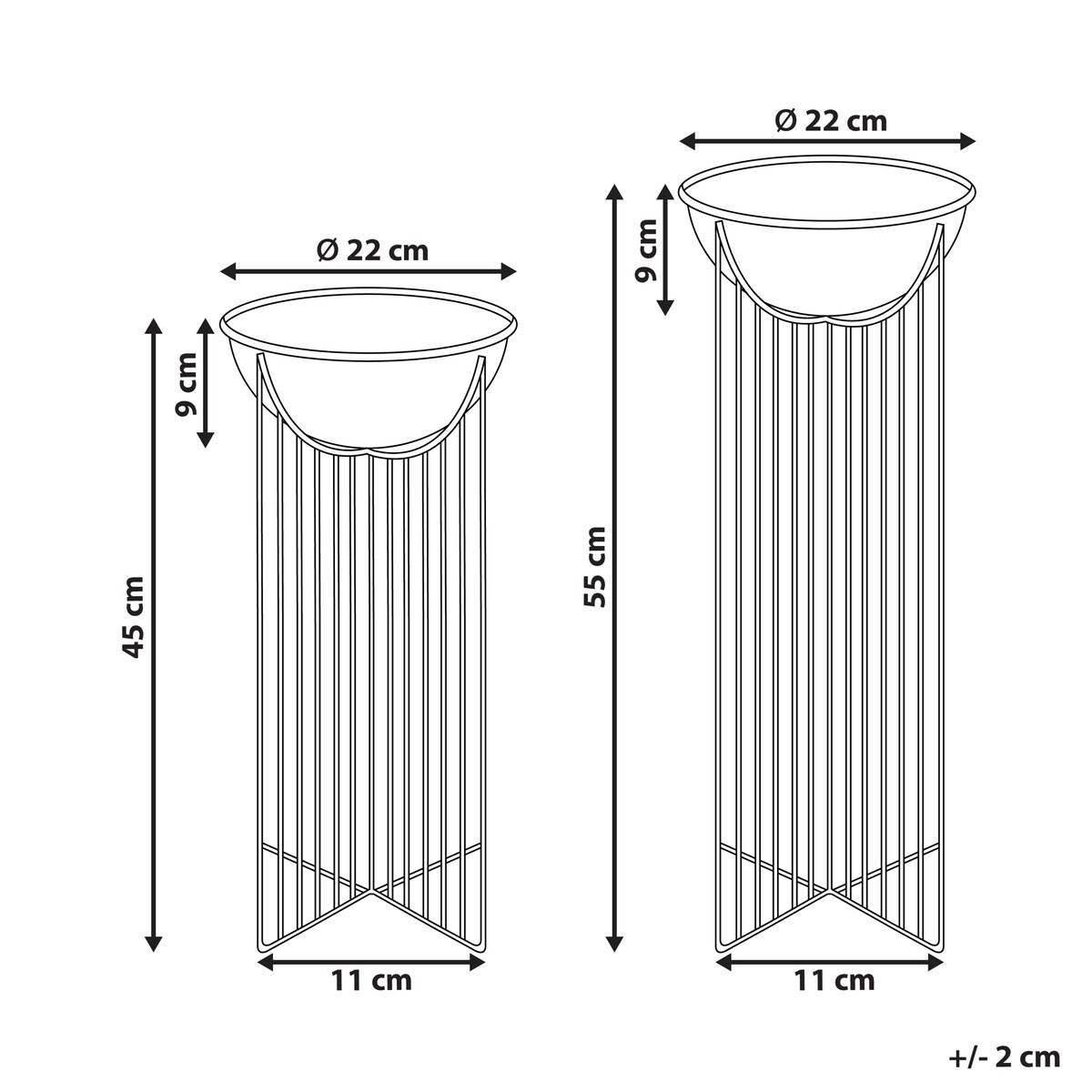 Zestaw 2 donic na nóżkach FICARIA Metal 22 cm Czarny