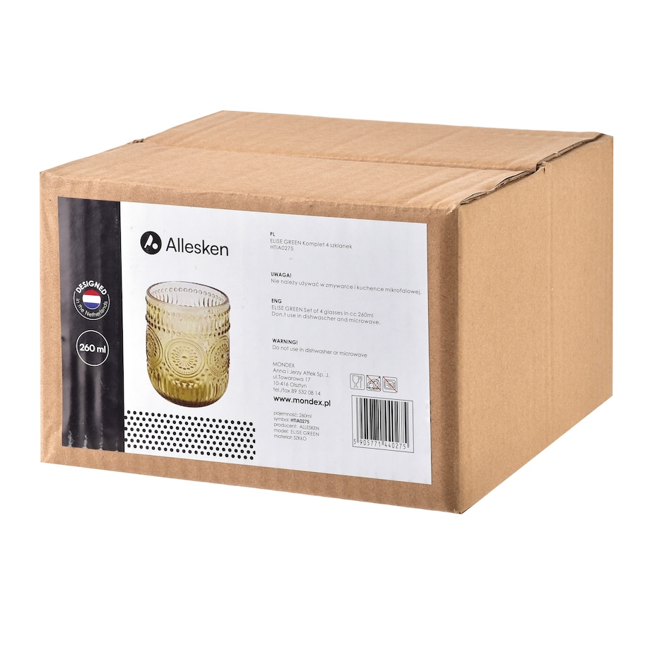 ELISE GREEN Komplet 4 szklanek 260ml7.5x9.2cm