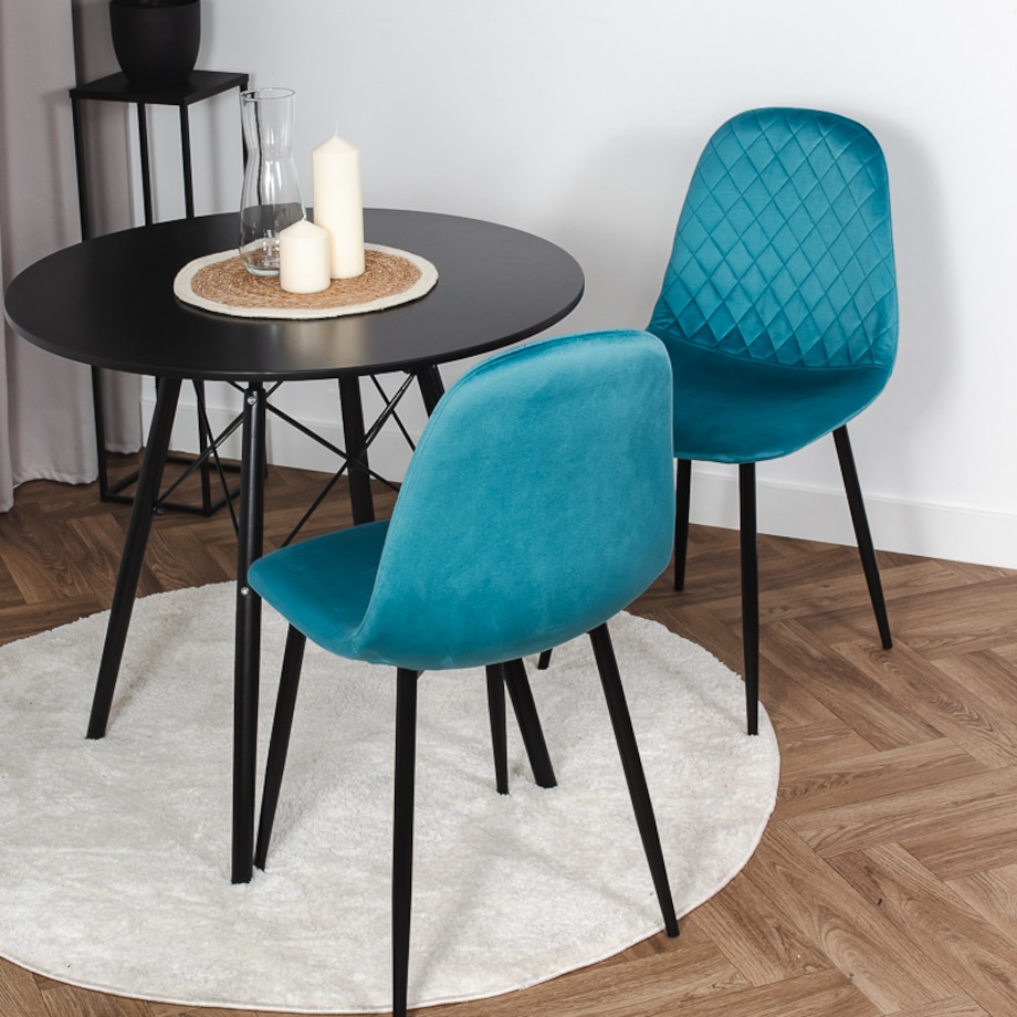 Krzesło tapicerowane nowoczesne pikowane do salonu jadalni turkusowe