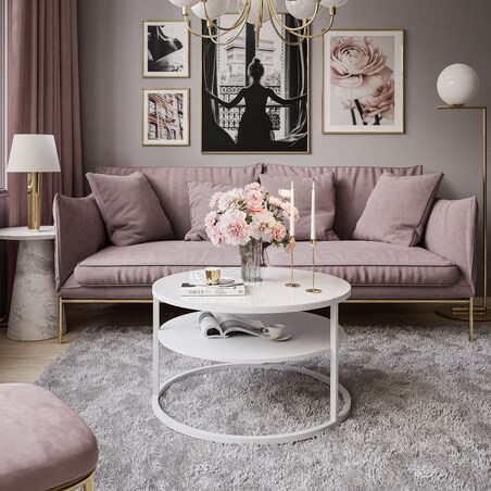 Stolik kawowy CIRI z półką białe szkło