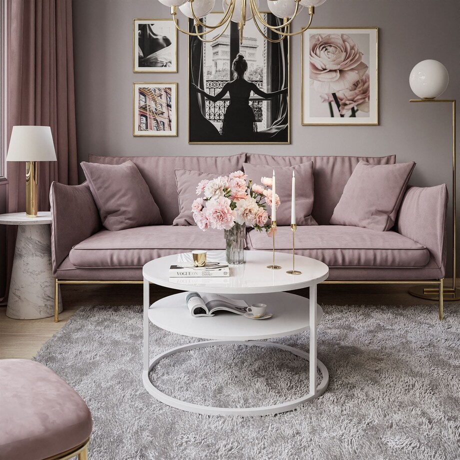 Stolik kawowy CIRI z półką białe szkło