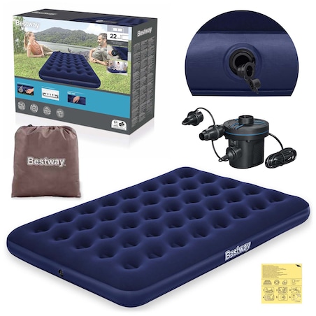 Materac dmuchany Bestway welurowy dwuosobowy 191x137x22cm z pompką elektryczną