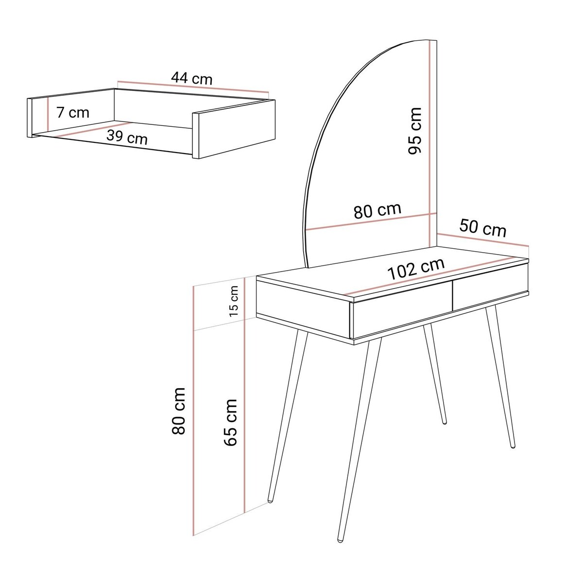 Toaletka OXFORD z lustrem i oświetleniem LED, lewa, czarna