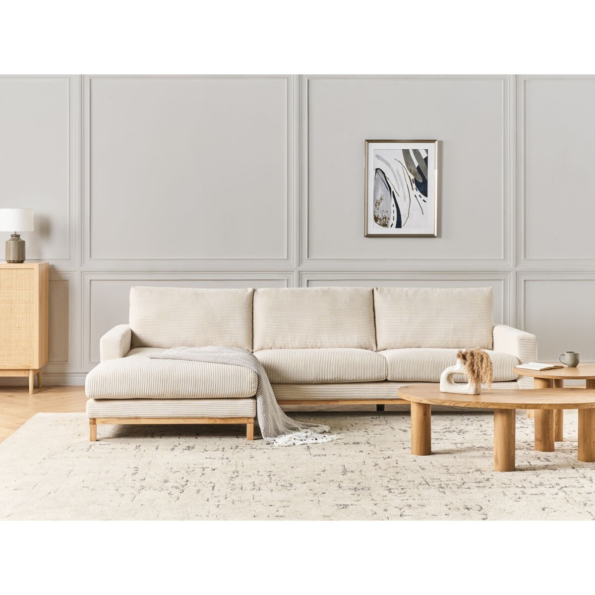 Sofa narożna prawostronna SIGGARD Jasnobeżowy Sztruks