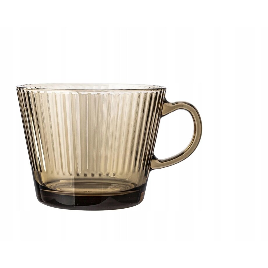 ZESTAW SZKLANEK KUBEK w paski plisy dymny 6x 410 ml na KAWĘ HERBATĘ napoje