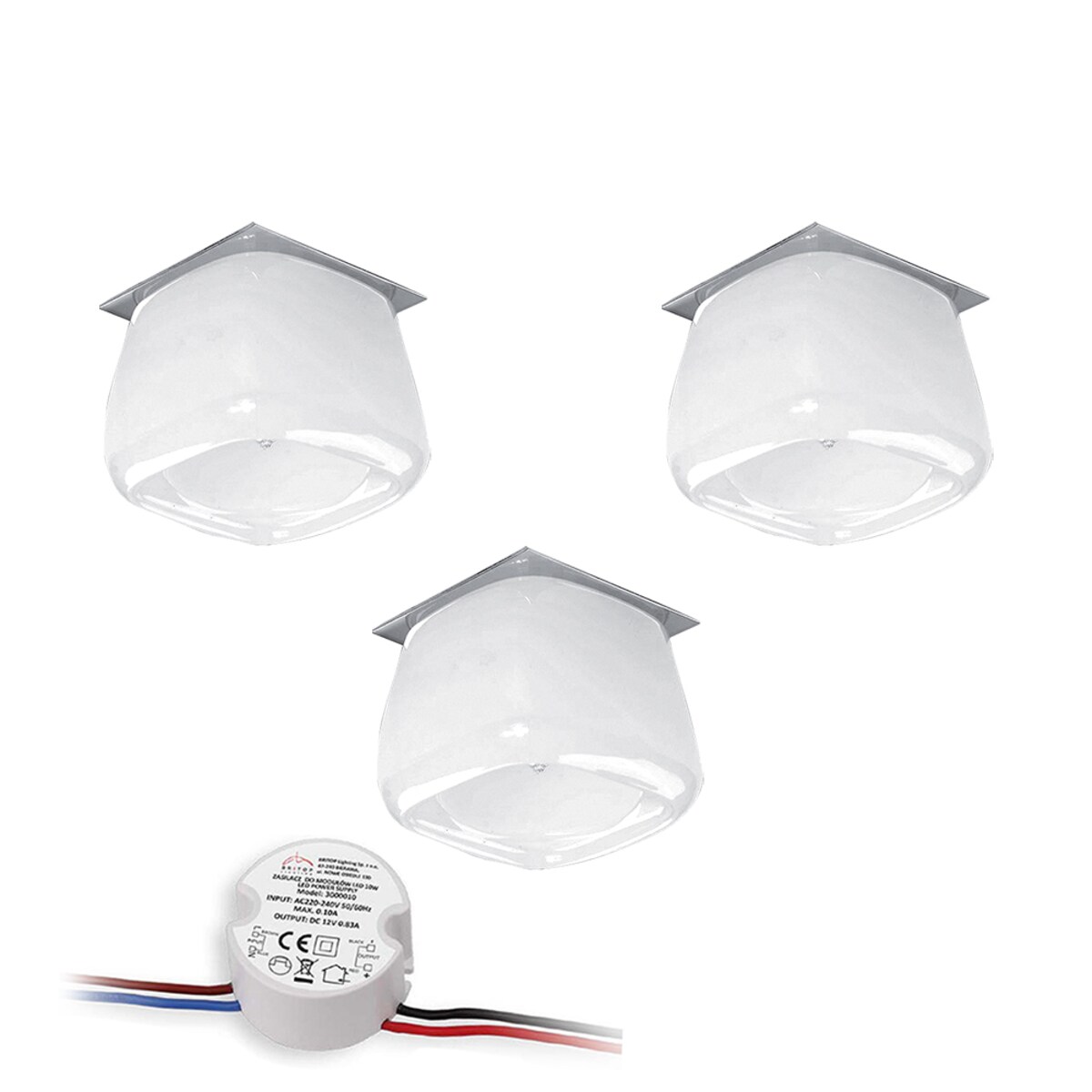 Zestaw Oczek Sufitowych BRITOP Lighting 3xG4 LED 2,3W z zasilaczem, Białe Szkło od Polskiego Producenta, 3 szt.
