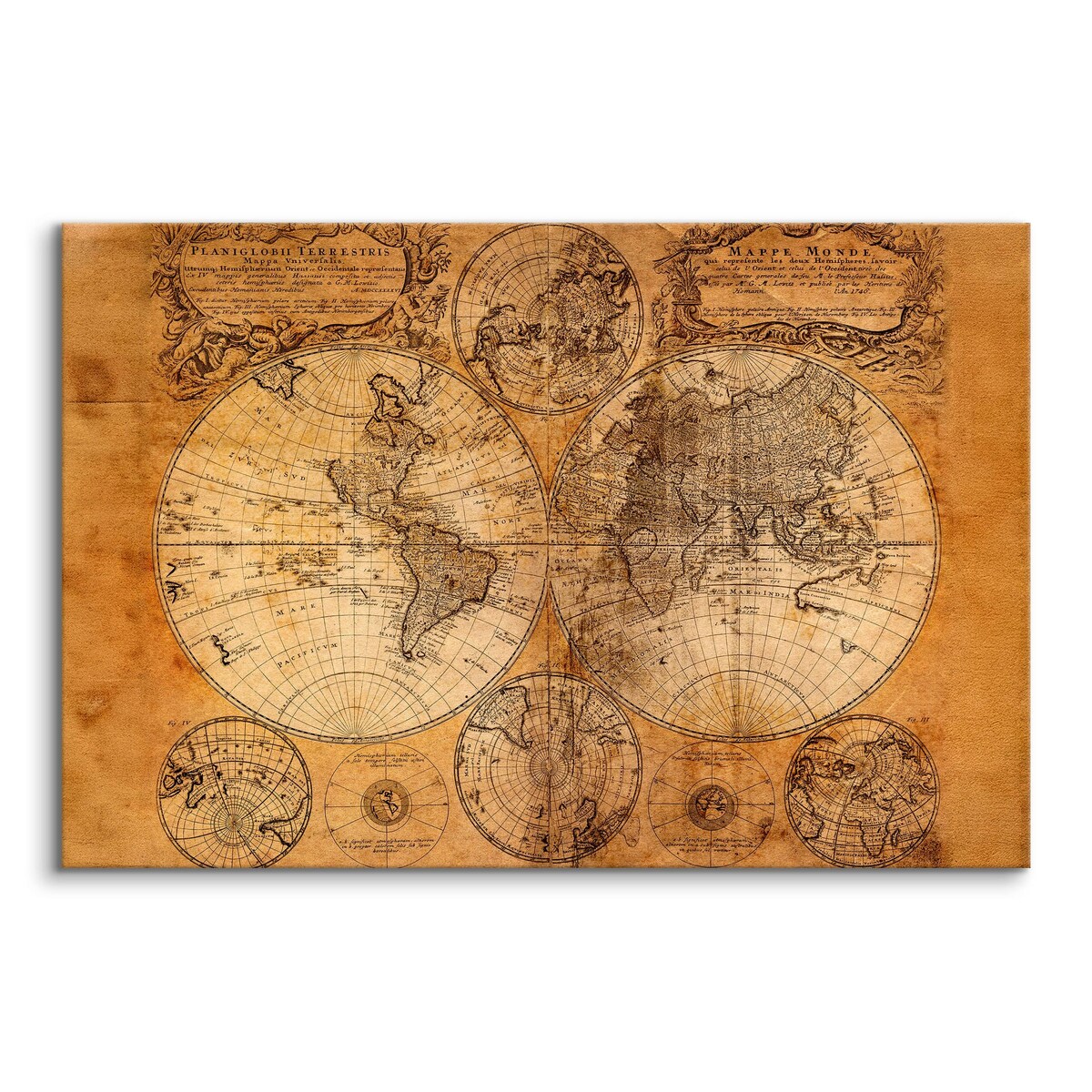 Obraz na Płótnie Stara Mapa Świata VINTAGE 90x60cm