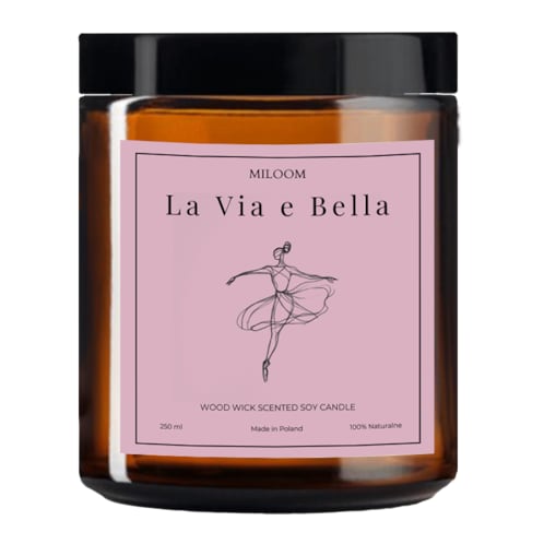 Świeca Sojowa Zapachowa z Drewnianym Knotem LA VIA E BELLA 230 ml Miloom