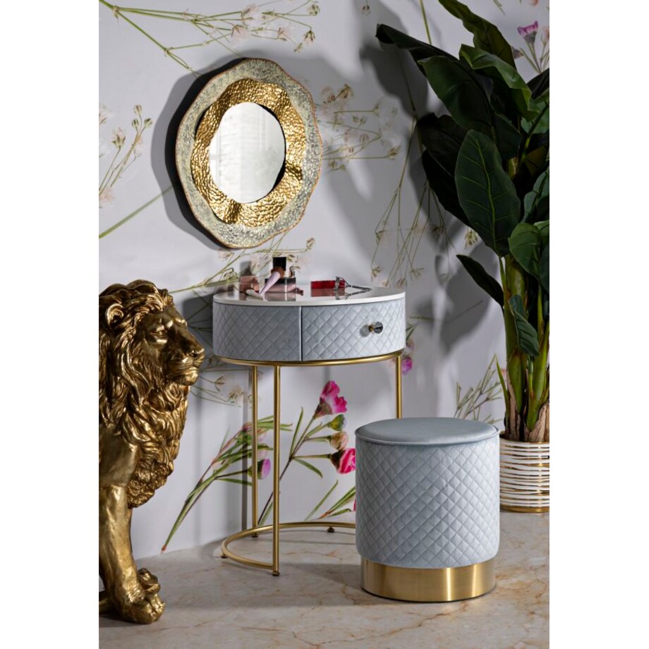 Toaletka z taboretem Nightstand Dressing Vellit, zestaw 2 szt., zestaw do makijażu, styl glamour, Mauro Ferretti