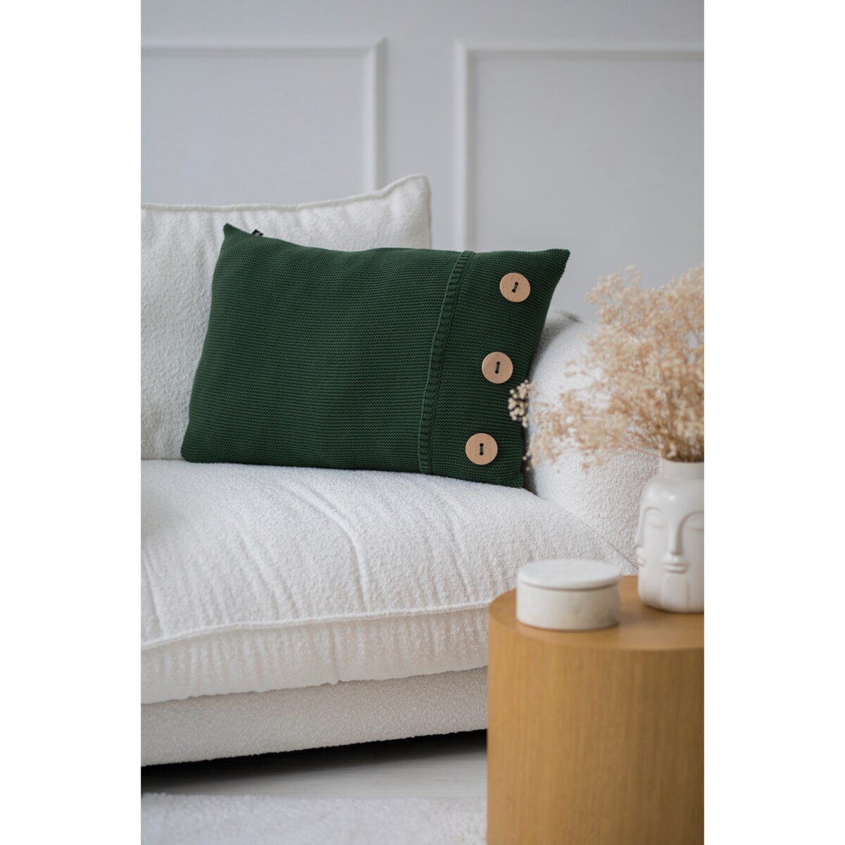 Poszewka klasyczna z guzikami zielona, 40 x 60 cm, La Manta