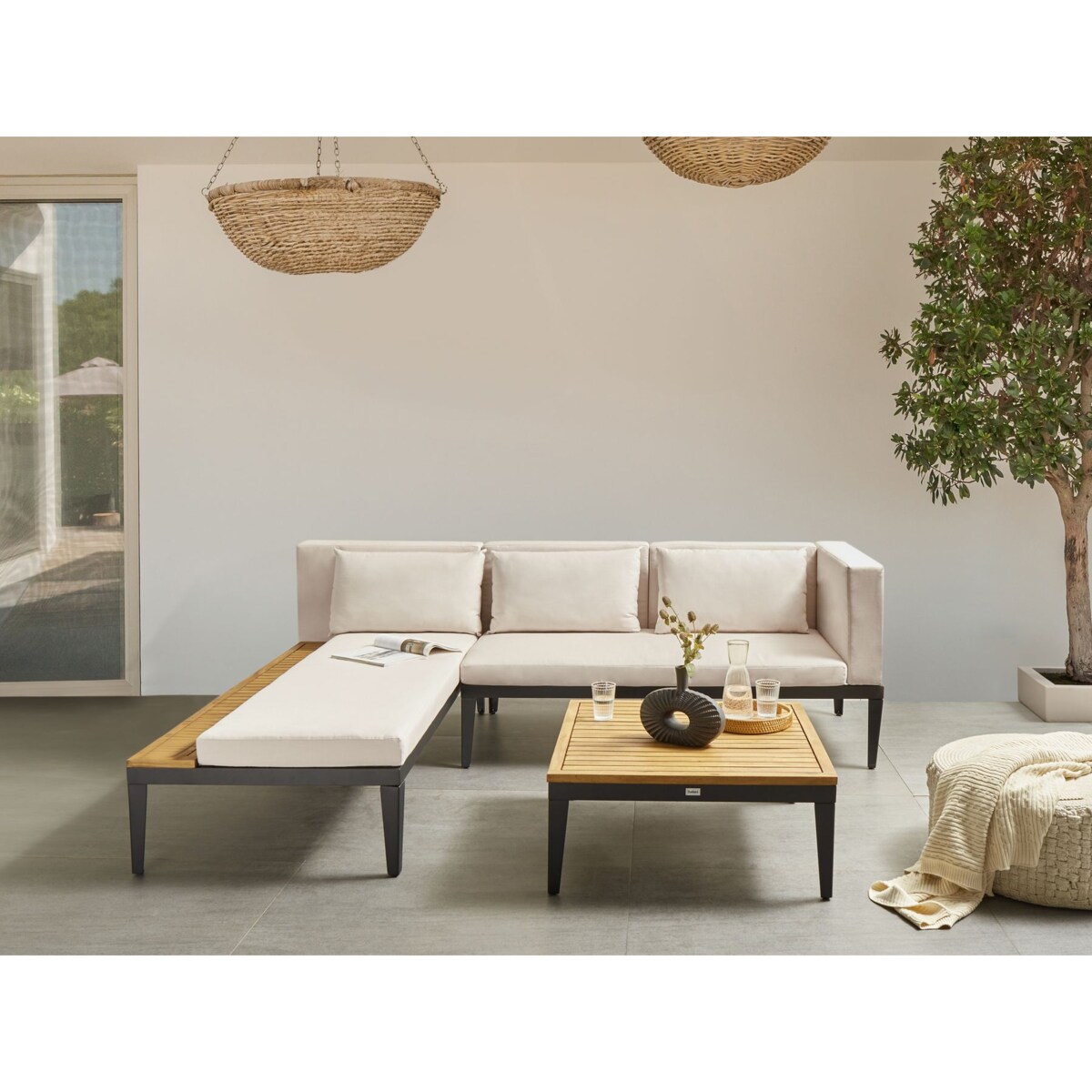 Zestaw ogrodowy ze stolikiem BRACCIANO Certyfikowane drewno akacjowe Jasnobeżowy