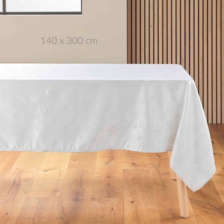 Obrus świąteczny biały 140x300 cm biały wzór JACQUARD