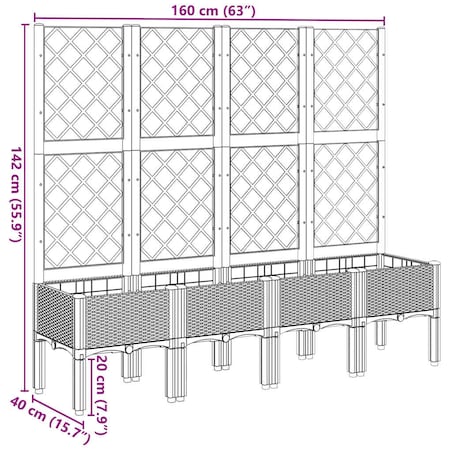 vidaXL Donica ogrodowa z kratką, biała, 160x40x142 cm, PP