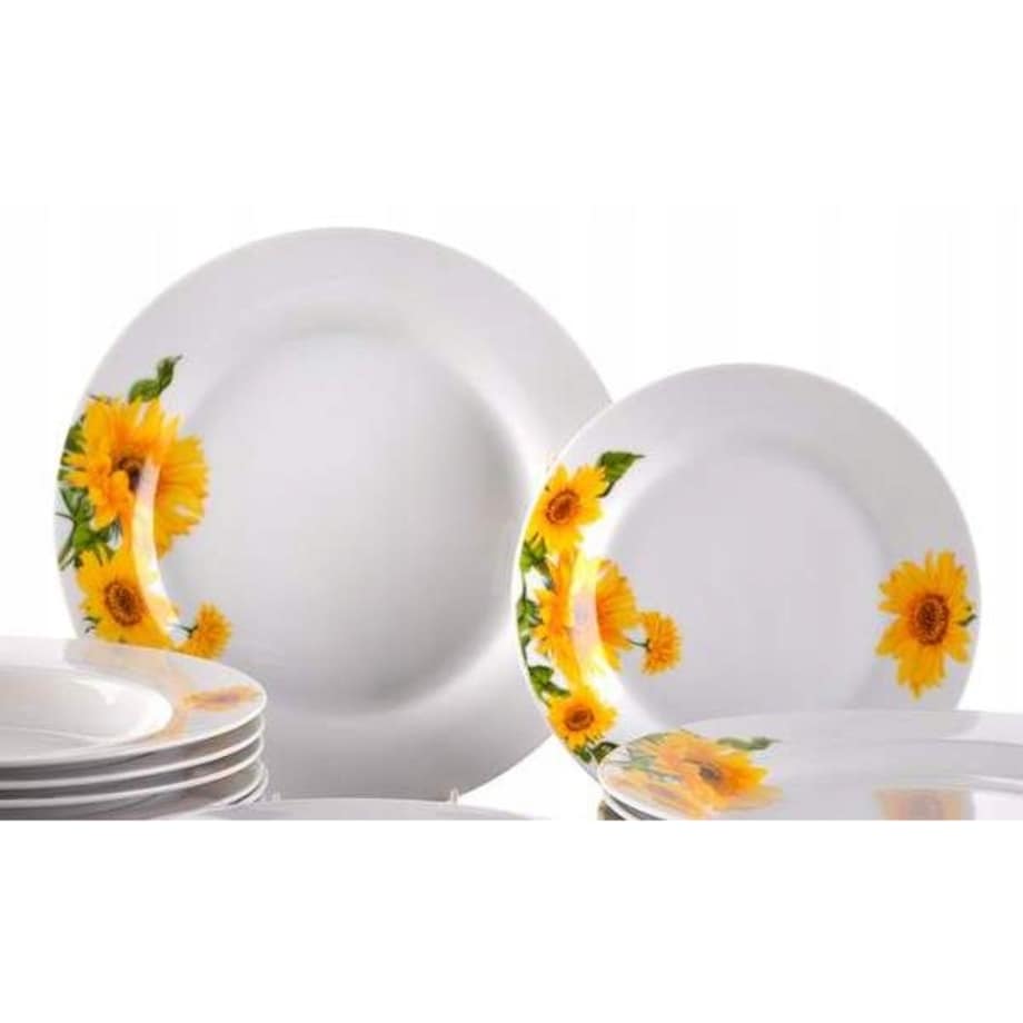 KOMPLET OBIADOWY 6 osób żółte SŁONECZNIKI 18 ele talerze jadalnia wielkanoc