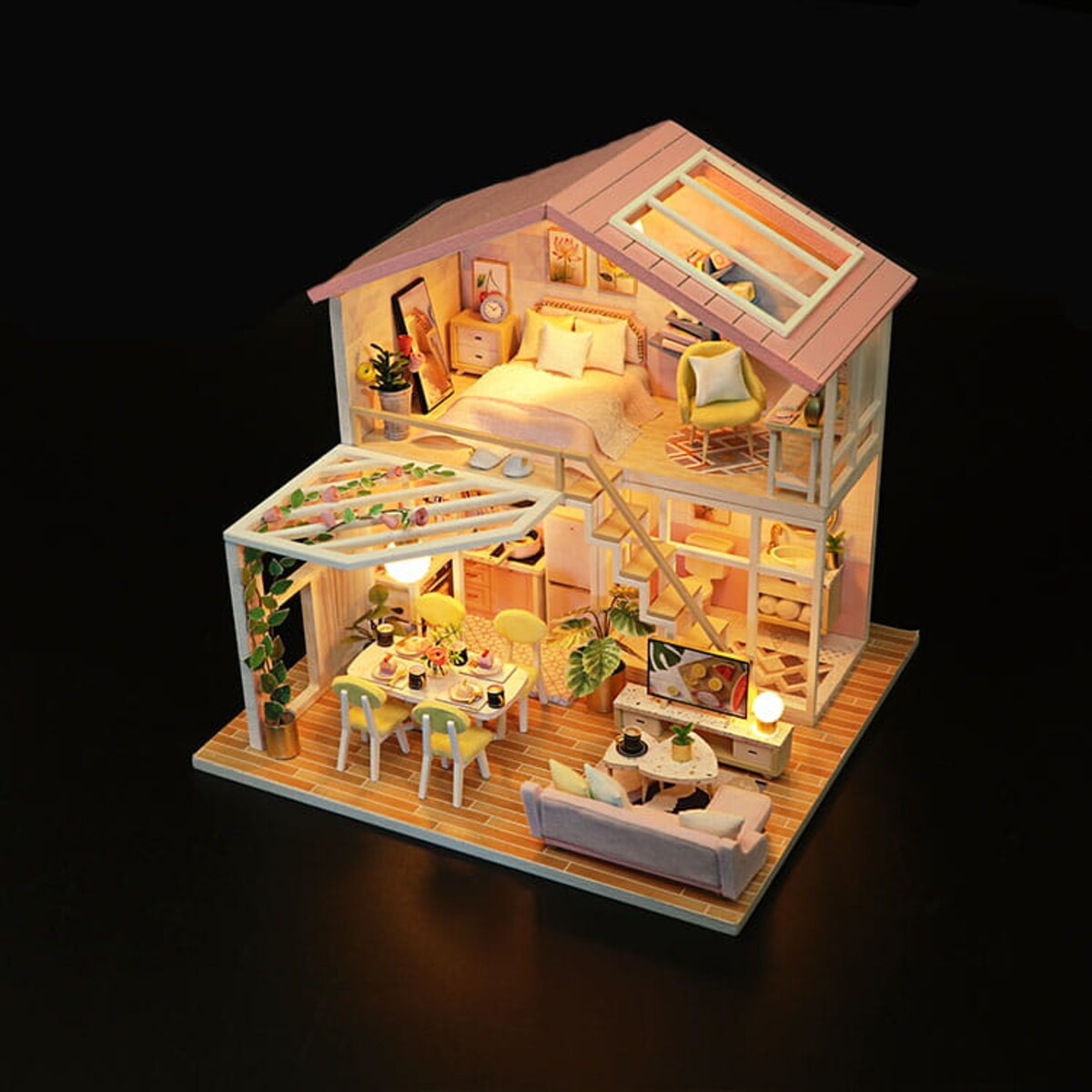 Miniaturowy domek - Śniadanie pod pergolą