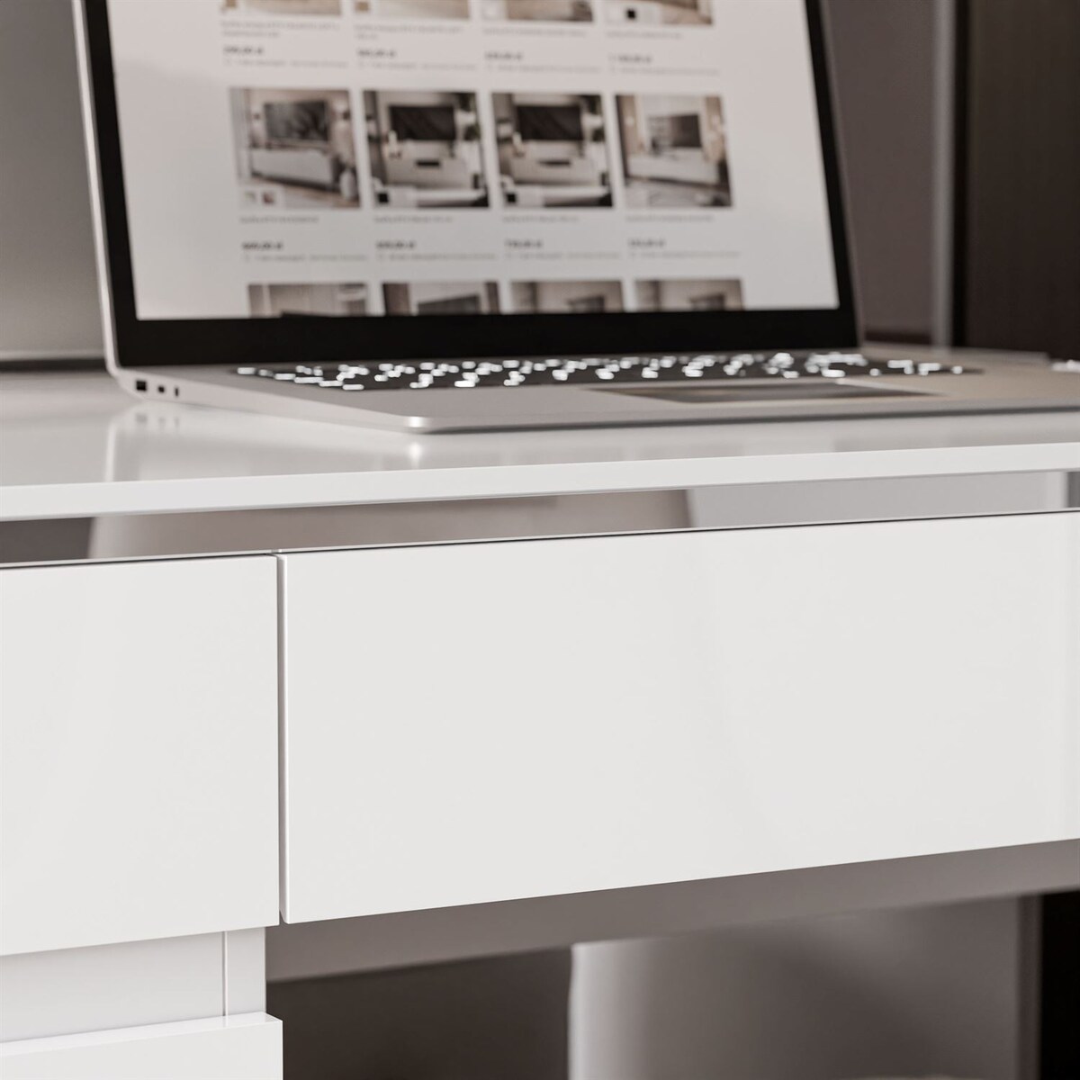 Biurko AURORA SILVER z szufladami biay połysk