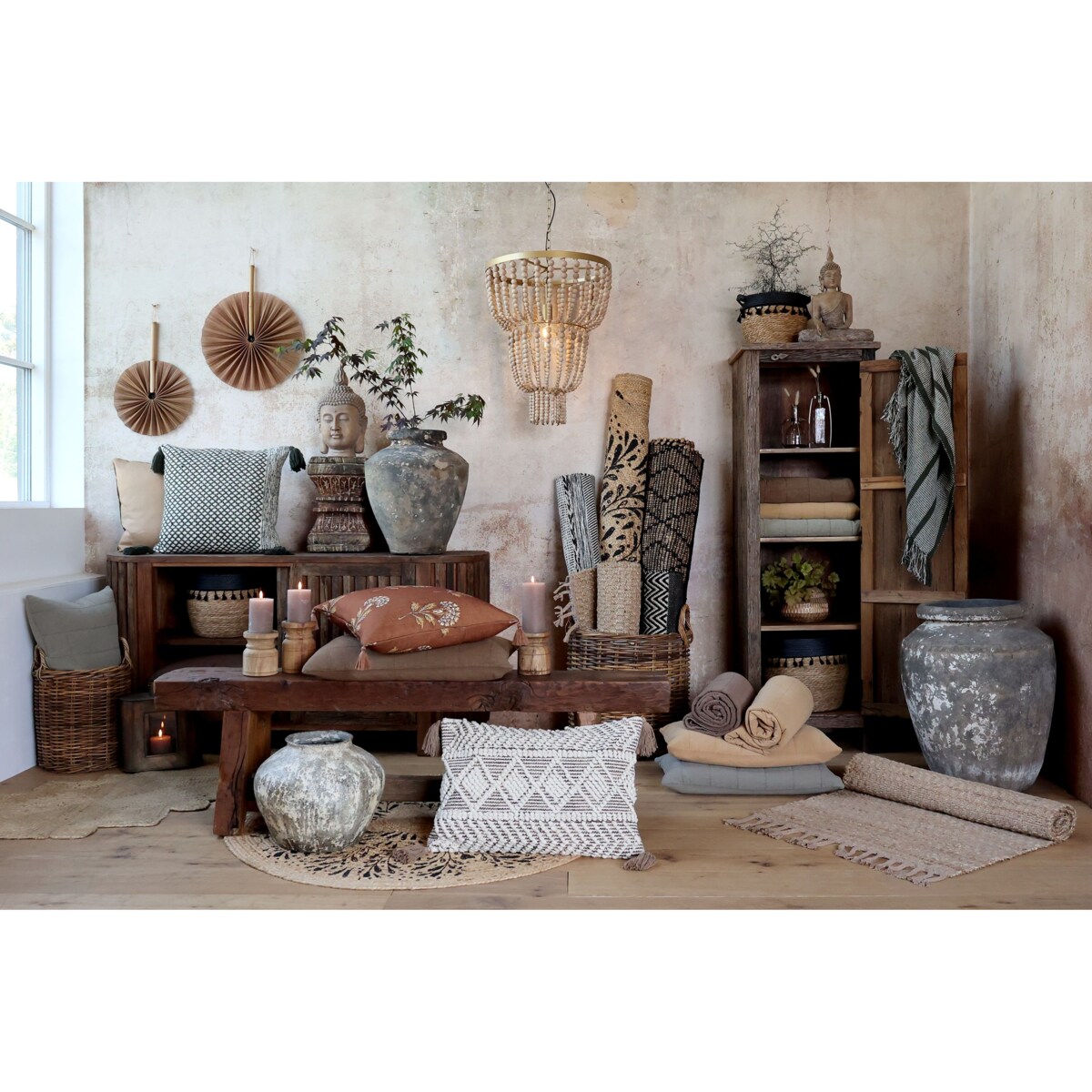 Żyrandol z koralików naturalny Boho Twist 65xØ 50 cm