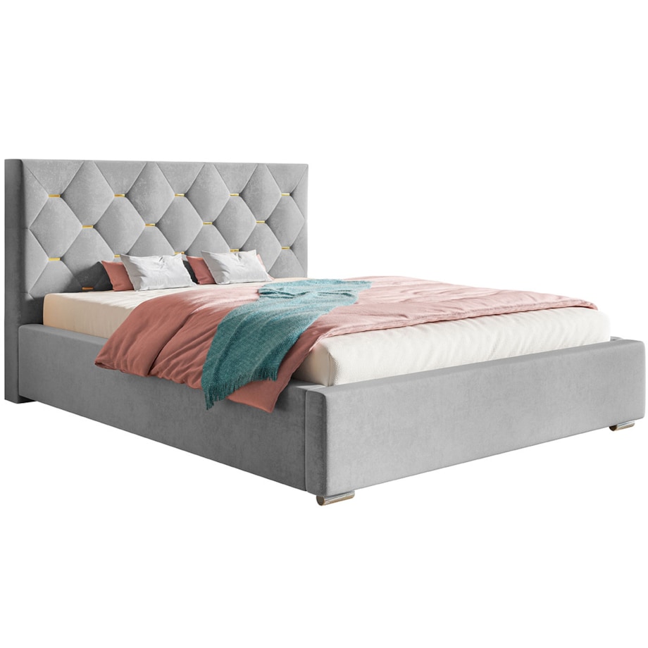 Łóżko tapicerowane 140x200 BEN 17 pojemnik i stelaż w zestawie- szare