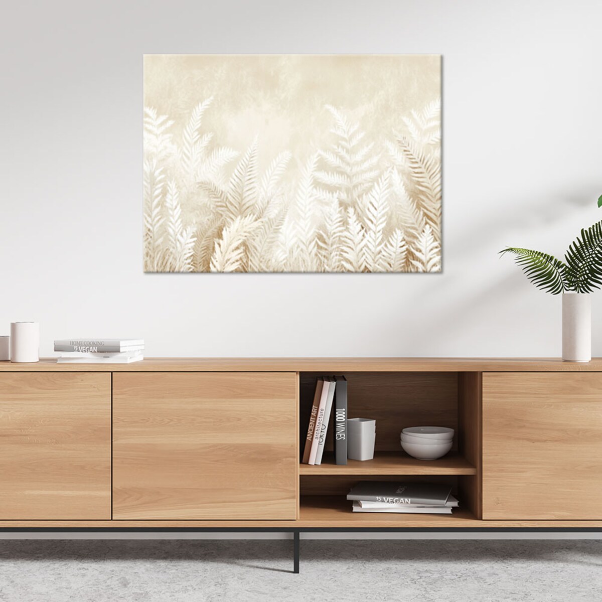 Elegancki Obraz do salonu sypialni biura Beżowe liście paproci pióra w stylu boho 120x80